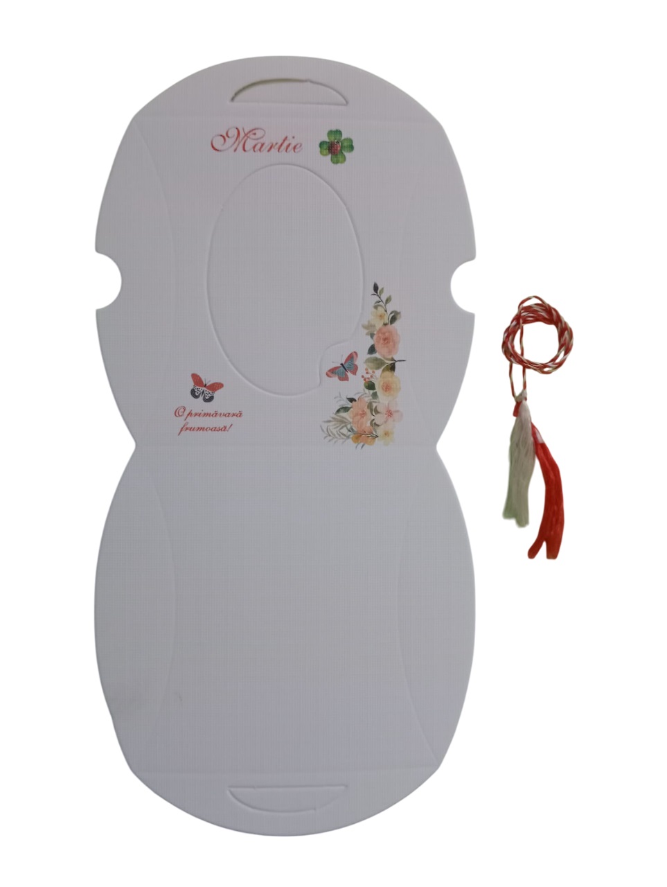 Cutie din carton cu motiv imprimat cu flori in colt dreapta, cu fereastra ovala si snur de martisor - imagine 4