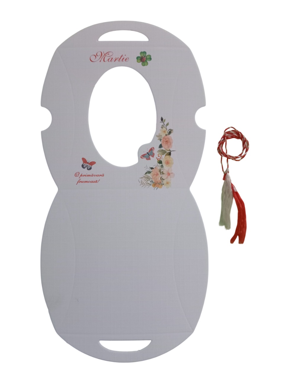 Cutie din carton cu motiv imprimat cu flori in colt dreapta, cu fereastra ovala si snur de martisor - imagine 5