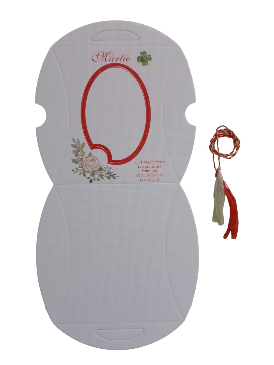 Cutie din carton cu motiv imprimat cu flori in colt stanga, cu fereastra ovala si snur de martisor - imagine 4