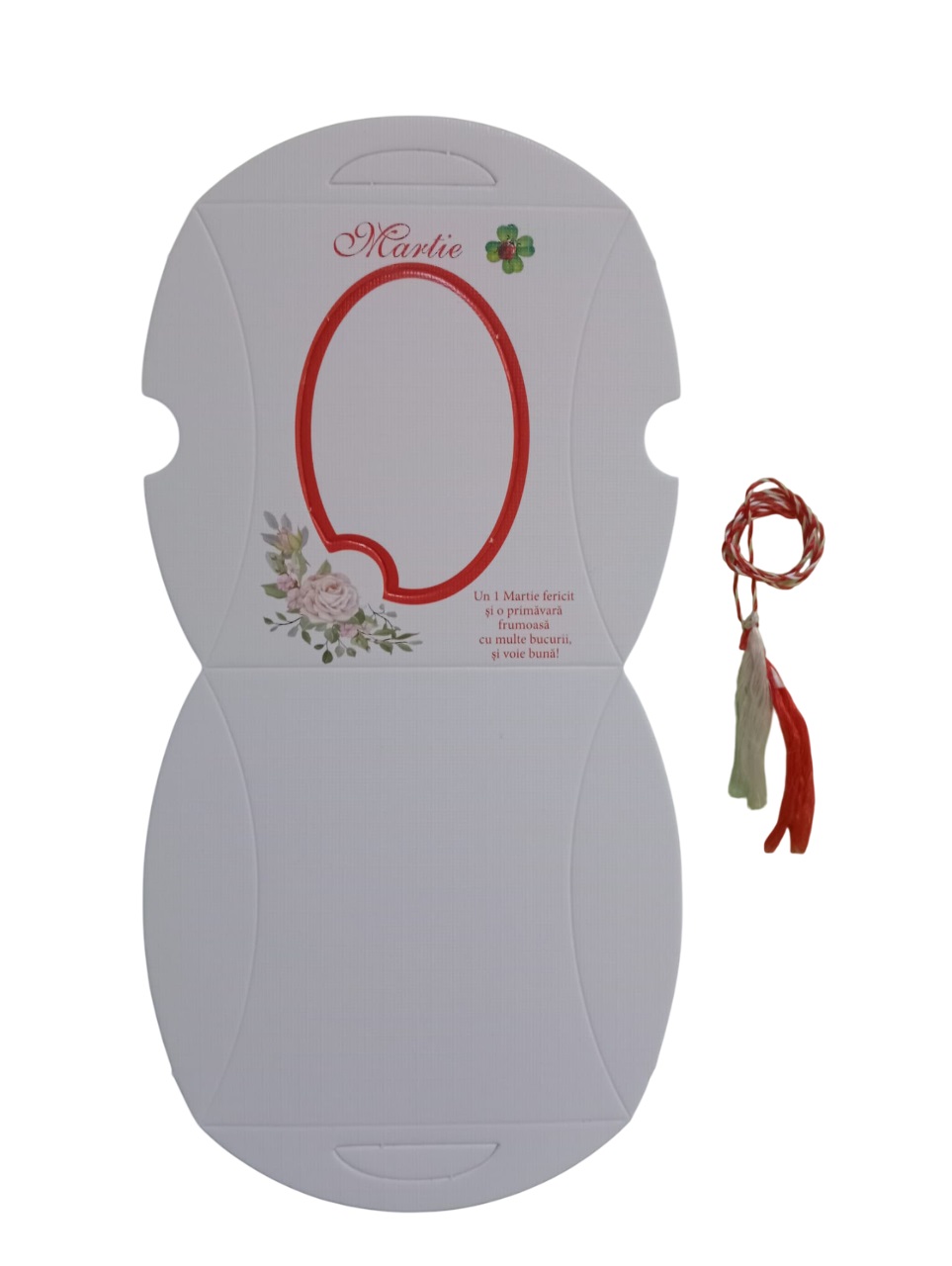 Cutie din carton cu motiv imprimat cu flori in colt stanga, cu fereastra ovala si snur de martisor - imagine 5