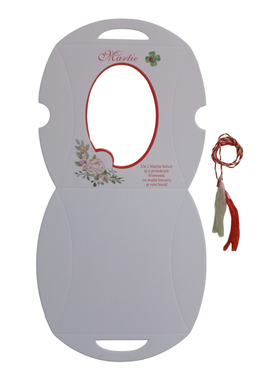 Cutie din carton cu motiv imprimat cu flori in colt stanga, cu fereastra ovala si snur de martisor - imagine 6