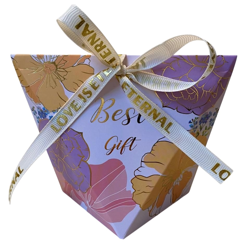 Cutie de cadouri din carton imprimat folio auriu cu flori, cu panglica de legare, Best Gift - For you