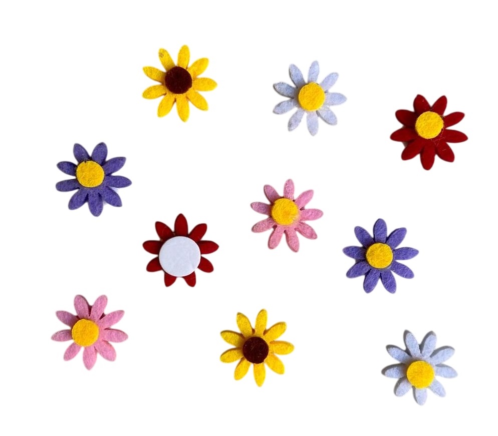 Set 10 flori din fetru, 2 cm, Mix Colors Flowers