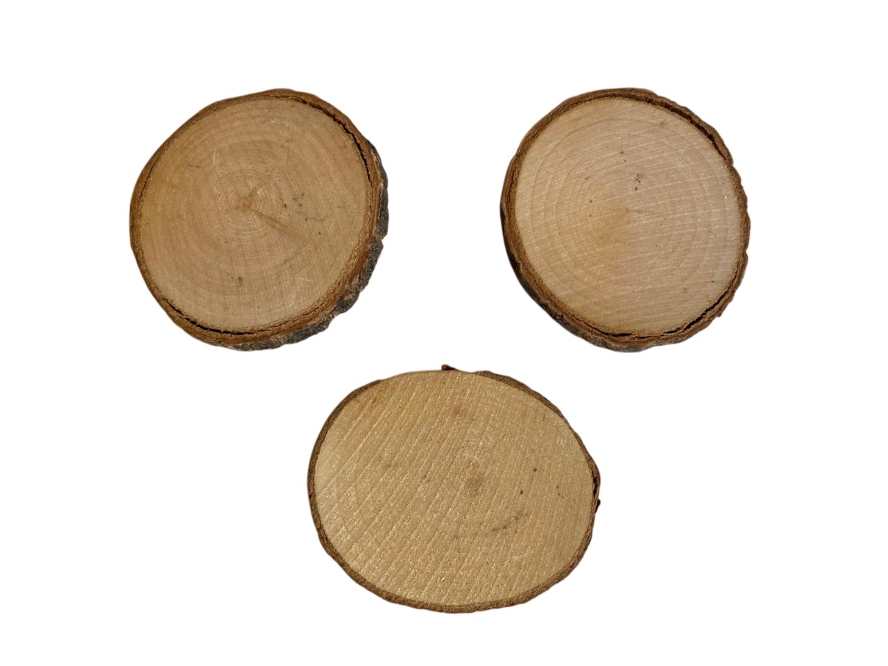 Set 3 rondele din lemn, cu scoarta, 5,5 - 6 cm