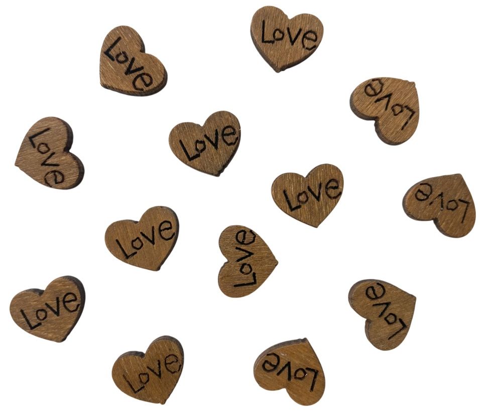 Set 12 inimioare din lemn maro, Love, 1,1 x 1 cm