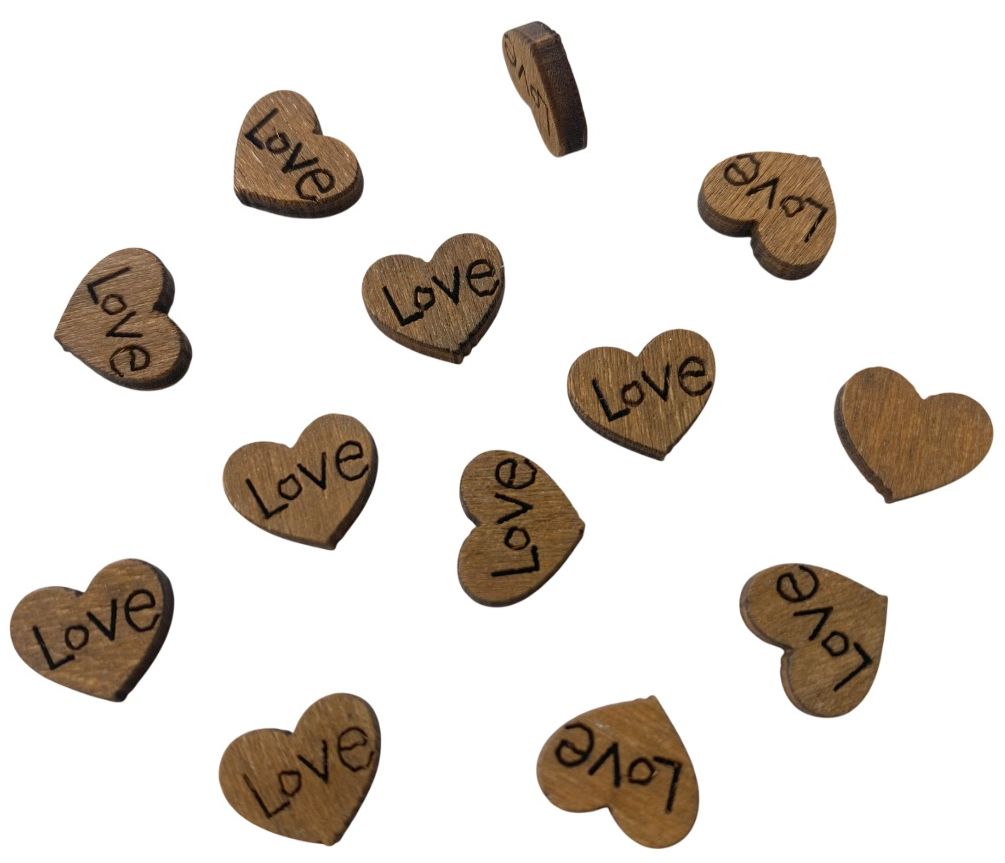 Set 12 inimioare din lemn maro, Love, 1,1 x 1 cm - imagine 2