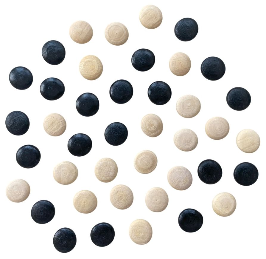 Set 40 forme rotunde bombate lemn, natur si negre, 1,4 cm