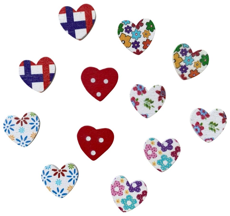 Set 12 inimioare lemn pictat, 6 modele, 1,5 cm