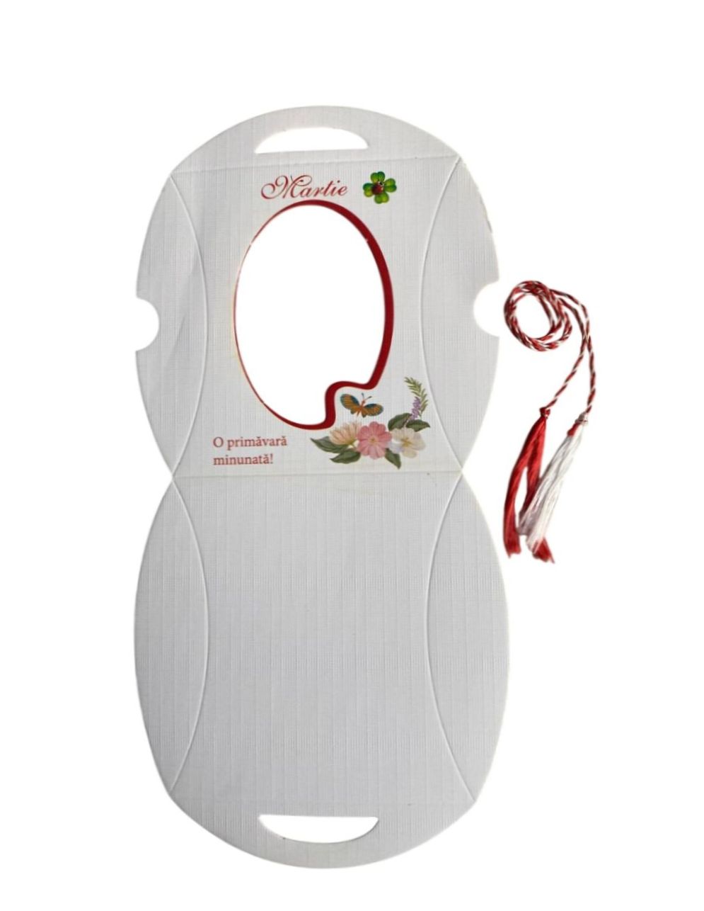Cutie din carton cu motiv imprimat cu flori si fluture in colt dreapta, cu fereastra ovala si snur de martisor - imagine 4