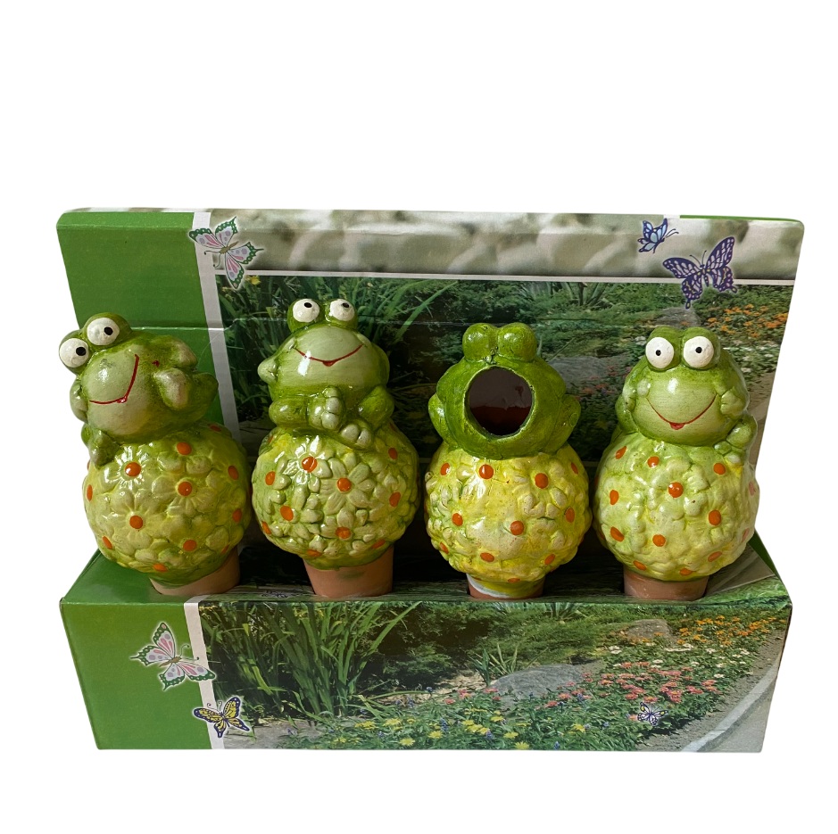 Set 4 suporti din ceramica, autoudare plante in ghiveci, broscute pe bulgare de floare - imagine 2