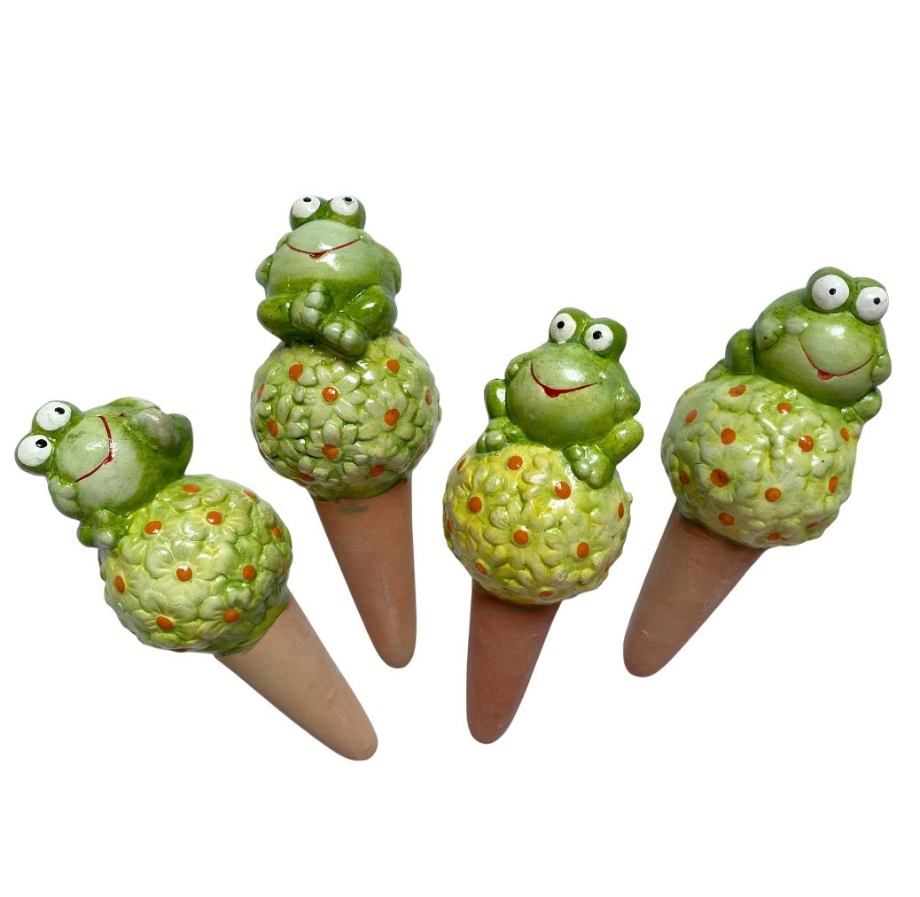 Set 4 suporti din ceramica, autoudare plante in ghiveci, broscute pe bulgare de floare - imagine 3