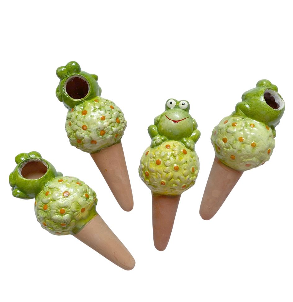 Set 4 suporti din ceramica, autoudare plante in ghiveci, broscute pe bulgare de floare - imagine 4