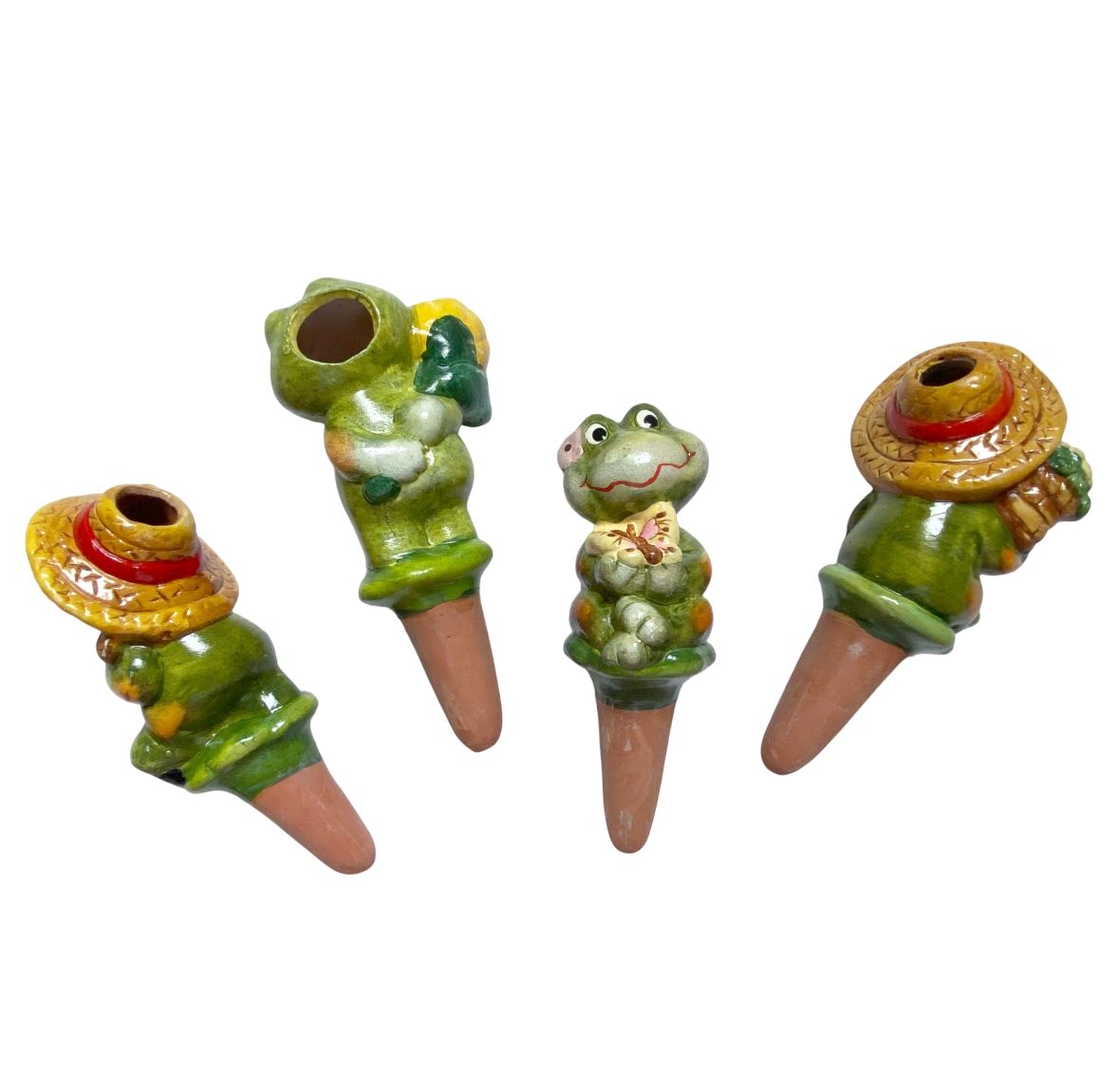 Set 4 suporti din ceramica, autoudare plante in ghiveci, broscute cu palariuta orange - imagine 4