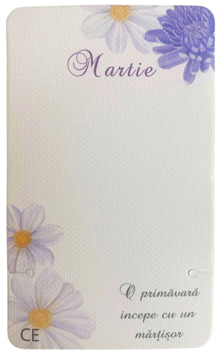 Set 12 cartoane martisoare – O primavara incepe cu un martisor – Flori de margarete si crizanteme mov