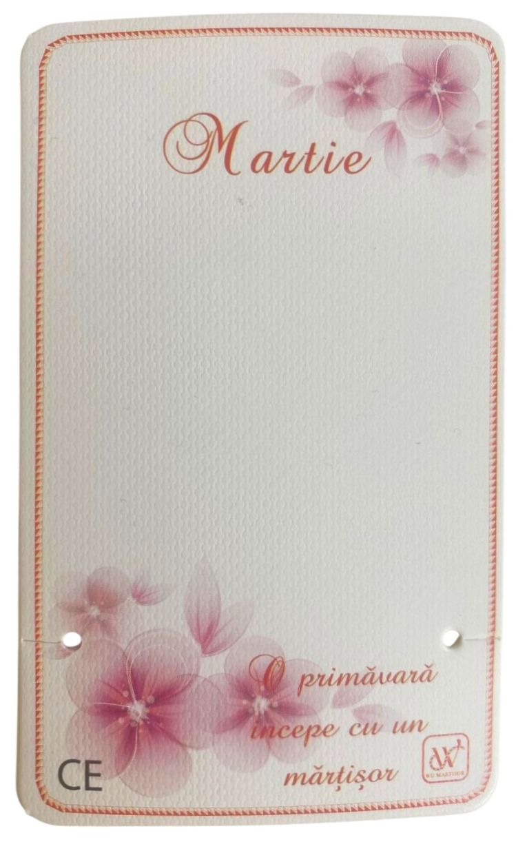 Set 12 cartoane martisoare – O primavara incepe cu un martisor – Flori roz pastel