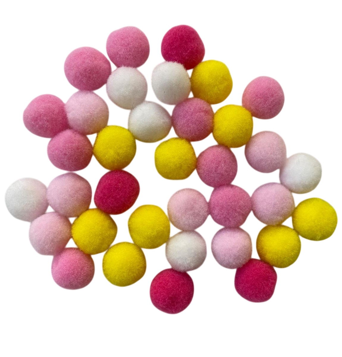 Set pomponi mix de culori, alb, galben, roz pastel, roz, ciclam, 1,5 cm