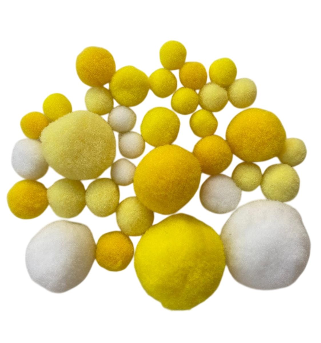 Set pomponi mix de culori si dimensiuni, gama alb - galben