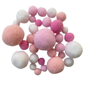 Set pomponi mix de culori si dimensiuni, gama alb - roz