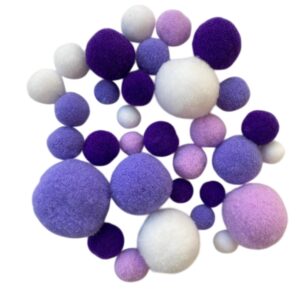 Set pomponi mix de culori si dimensiuni, gama alb - mov