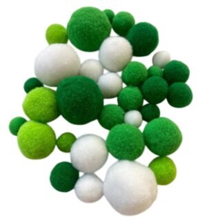 Set pomponi mix de culori si dimensiuni, gama alb - verde